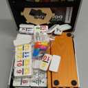 Queensell Mexican Train Dominoes Set with Numbers and 4 Holders - Wooden Hub and Domino Holders - Double 12 with Numbers (D12 Numbers + 4 Holders)
