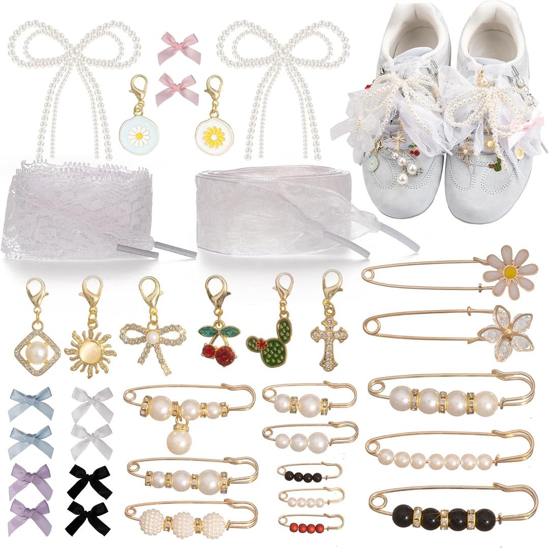 Shoe Charms for Sneakers Women Ribbon Lace Shoelace Accessories Fancy Shoe Lace Jewelry