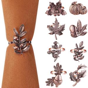 Remerry 8 Pcs Thanksgiving Napkin Ring Harvest Fall Leaf Pumpkin Holders Retro Alloy Metal Napkin Ring Buckle for Thanksgiving Wedding Table Supplies(Fruit and Vegetable)