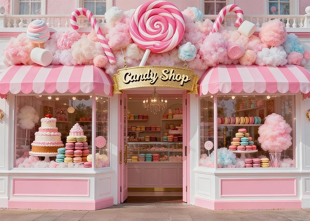 7x5FT Candy Shop Backdrop Candy Princess Dessert Shop Background for Children's Party Baby Shower Donut Ice Cream Table Decoration Vinyl