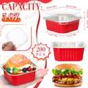 200 Pack 5 oz Mini Cake Pans with Lid, Aluminum Foil Mini Baking Tins, Square Disposable Cupcake Baking Cup Dessert Container for Wedding Birthday Party Picnic(Red,Classic)