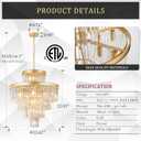 Modern Gold Crystal Chandelier 15 Lights 24" Round Light Fixture Luxury 5-Tier K9 Crystals Chandelier Contemporary Pendant Lighting for Dinning Room Living Room Foyer Kitchen, Big-24”
