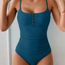 B2prity One Piece Swimsuit for Women Tummy Control Retro Bathing Suit Button Up Slimming Swimwear (Blue, XL)