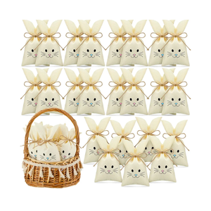 SilTriangle 36 Pcs Easter Treat Sacks Bags with Drawstring Bunny Gift Bags Bunny Party Favors Small Burlap Bag for Kids Goody Basket Party Supplies Cookies Candy Chocolate Hunt Stuffer