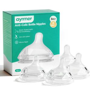 Aynmer Natural Flow Baby Bottle Silicone Nipple0+ Months, 4 Counts (M)