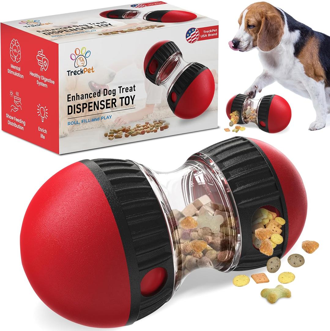 Dog Treat Dispenser Toy-Premium Interactive Dog Toys-Dog Puzzle Toy for Smart Dogs with Adjustable Food Dispenser Suitable for Small-Medium and Large Breeds (Red)