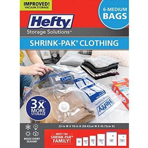 Amazon.com: Hefty Shrink-Pak Vacuum Storage Bags - Space Saver for Under Bed Storage, Clothing and Comforters, 3X More Storage Space, 6 Medium Zipper Bags : Home & Kitchen
