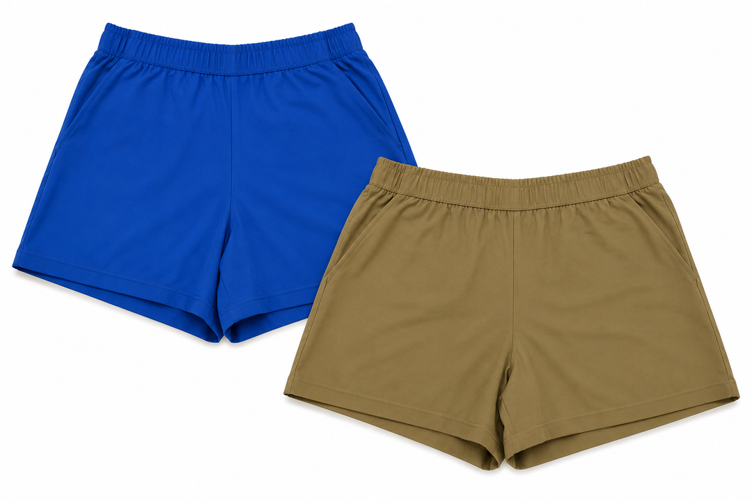 2 x ODODOS Men's Athletic Shorts with Pockets 5" Quick Dry Lightweight Workout Gym Running Shorts, Tan, Medium, (Mix Colors)