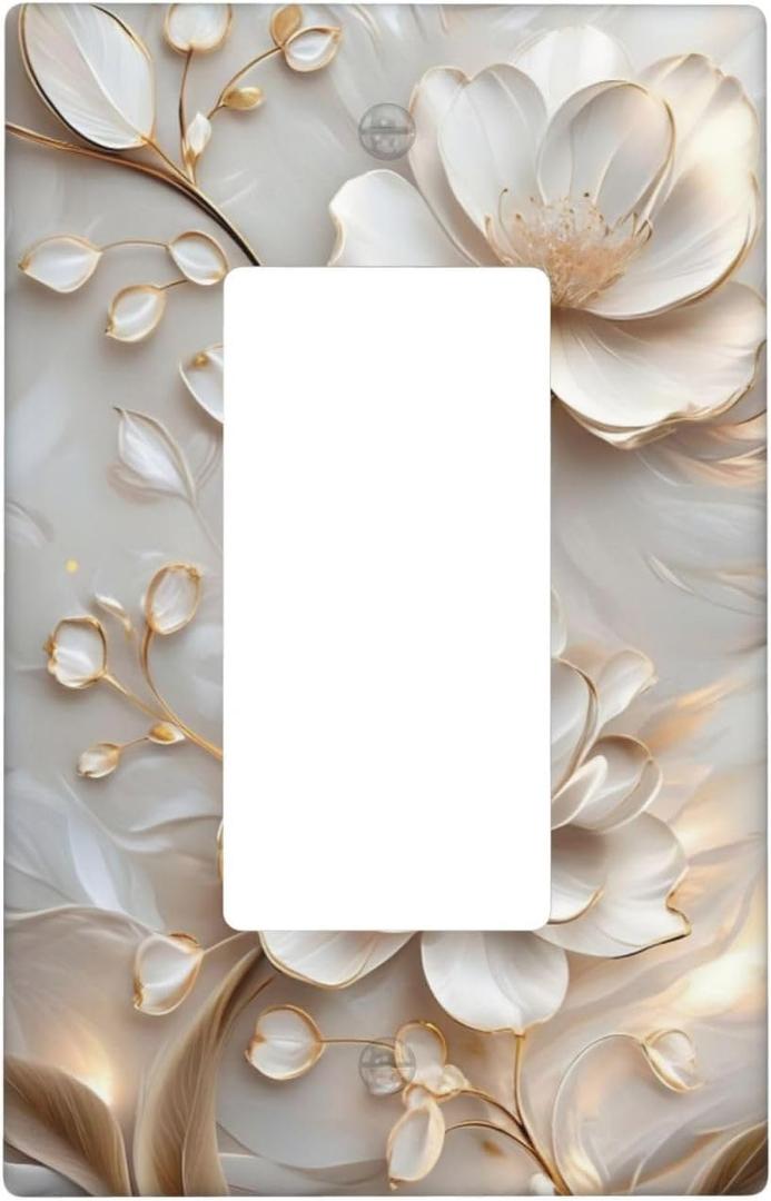 Decorative Art Light Switch Covers Elegant Beige Floral Switch Plate Cove 1 Gang Rocker Outlet Decorative Switch plate Faceplate GFCI Light Switch Covers