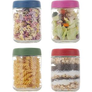 GLATABAM 16 OZ 4Pack, Overnight Oats Jars with Lids, Glass Meal Prep Containers, Airtight Mason Jars for Breakfast, Yogurt Parfait, Salad & Smoothies, Leakproof and Reusable Food Storage Jars(41)