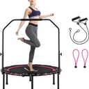 SONGMICS 40 Inches Mini Fitness Trampoline, Fitness Rebounder with Adjustable Handrail, Foldable Trampoline for At-Home Workout, Max. Load 264.6 lb (40Dia. x 11.8H (102 x 30 cm), Pink + Black)