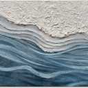 Art 24x48 inches Hand-Painted Blue and White Textured Art Oil Painting - Modern Abstract sea Wave Landscape Art - Suitable for Wall Decoration in Home Office