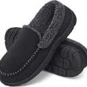 ATHMILE Men's Moccasin House Slippers, Memory Foam Arch Support, Plush Fuzzy Lining, Non-Slip Rubber Sole for Indoor/Outdoor Winter Comfort (12, Black)