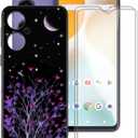 Shockproof Phone Case for BLU G64 (6.80") + 2 Pack Tempered Glass Protective Film, Slim Soft Silicone Shell Anti Scratch TPU Cover for BLU G64 - Purple Night