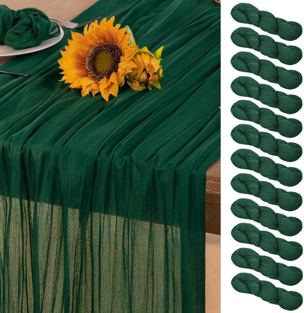Emerald Green Cheesecloth Table Runner 12 Pack Spring Easter Table Runners Boho Gauze 120 Inches Cheese Cloth Table Decor for Wedding Bridal Baby Shower Parties