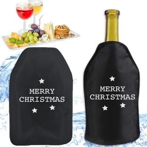 Couleurs Wine Cooler Sleeve with Protector Instant Cooling and Keeps Your Drink Cold Keep Cool and Chill Champagne Wine-Black, Christmas Special (2 Packs), 5.0×8.0in