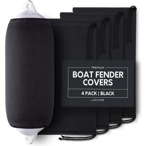 Boat Fender Covers  | Black & Navy Blue | 1, 2 & 4-Pack | Polyester (4-Pack, Black, 12 x 34)