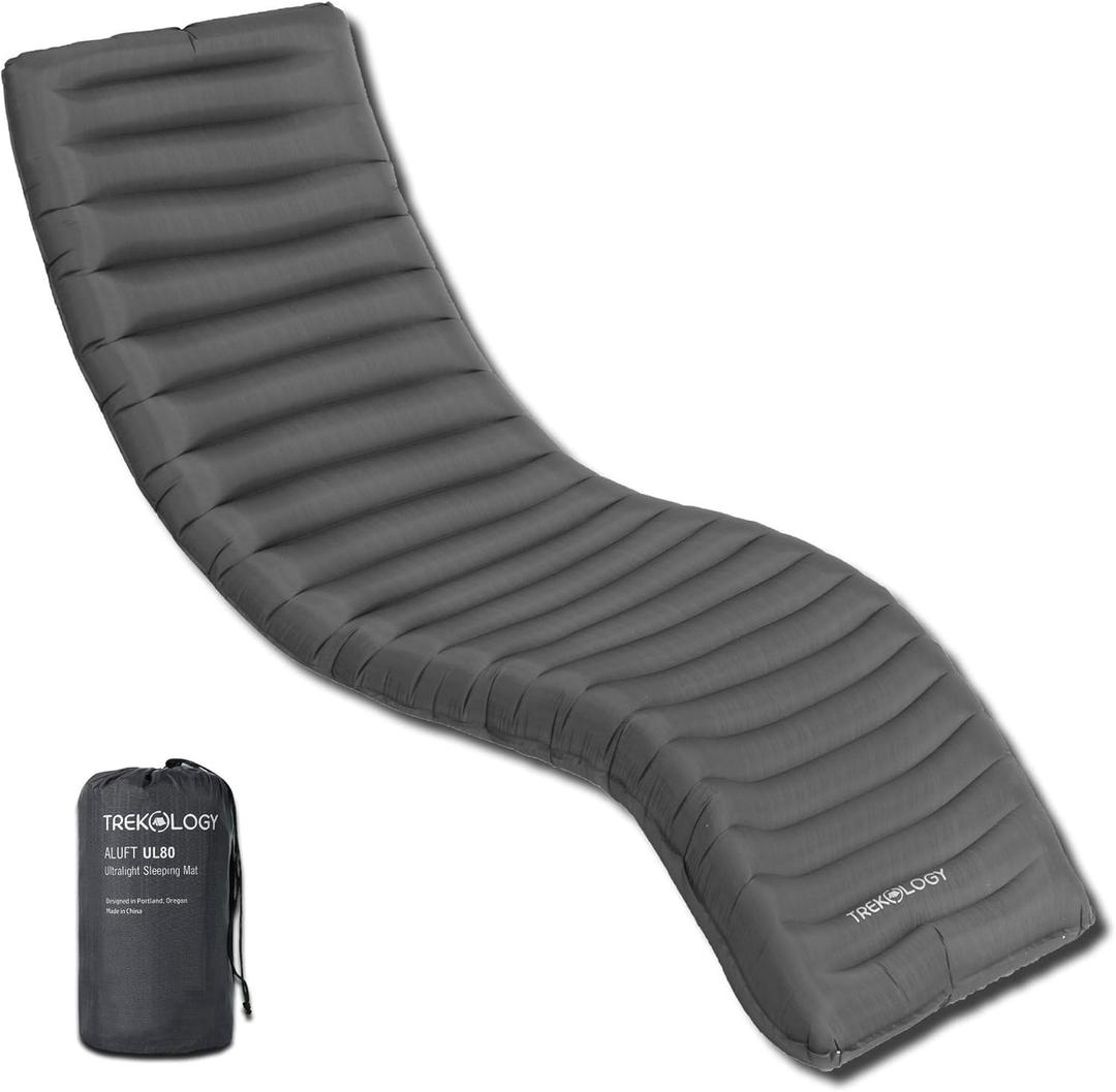 TREKOLOGY UL80 Ultralight Sleeping Pad  Inflatable Camping Sleeping Pad - 40D Nylon Compact Hiking Mat  Lightweight Air Mattress for Backpacking & Tent Camping (Grey)