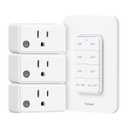 Remote Control Outlet Wireless Wall Mounted Light Switch, 3 Independent Control Outlets, 200FT RF Range, Mini Outlet Plug, 15A/1875W High-Power for Lamps, Lights, Household Appliances, ETL Listed
