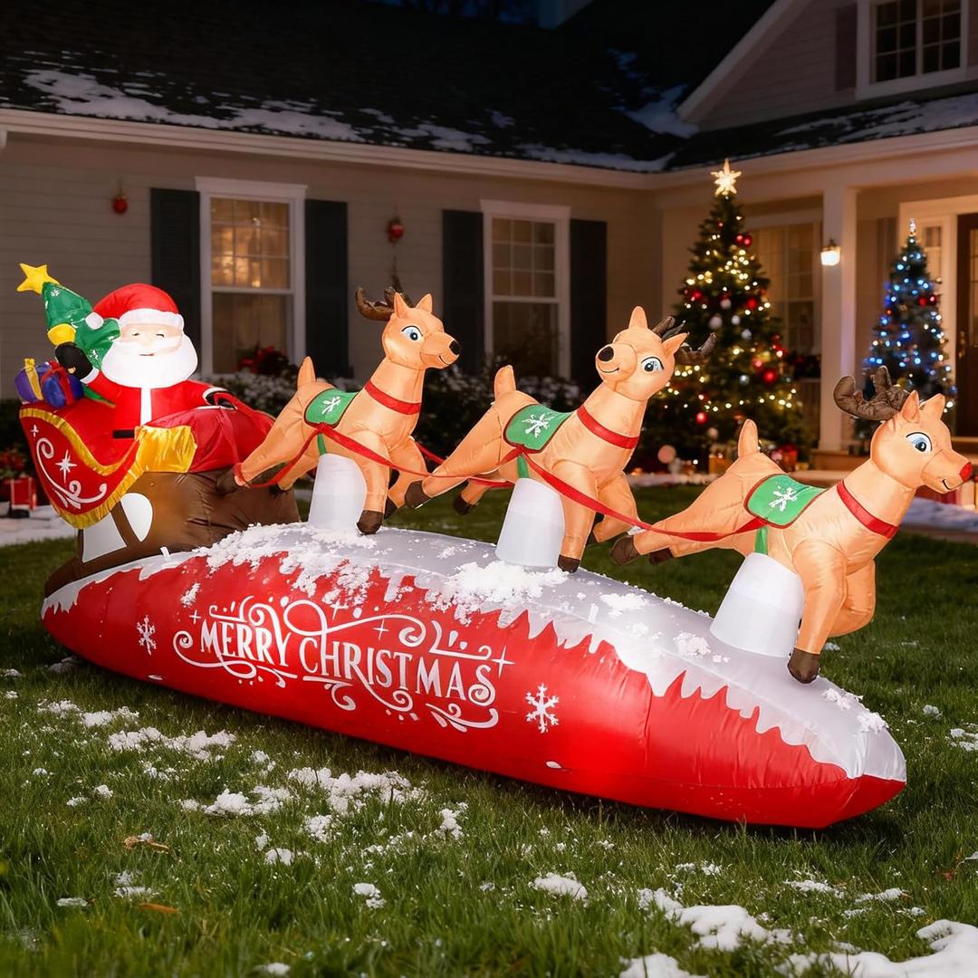 ZPISF 10 FT Santa Sleigh with Reindeer Christmas Inflatables Outdoor Decorations, Christmas Blow Up Yard Decorations for Garden Lawn Xmas Decor (Red)