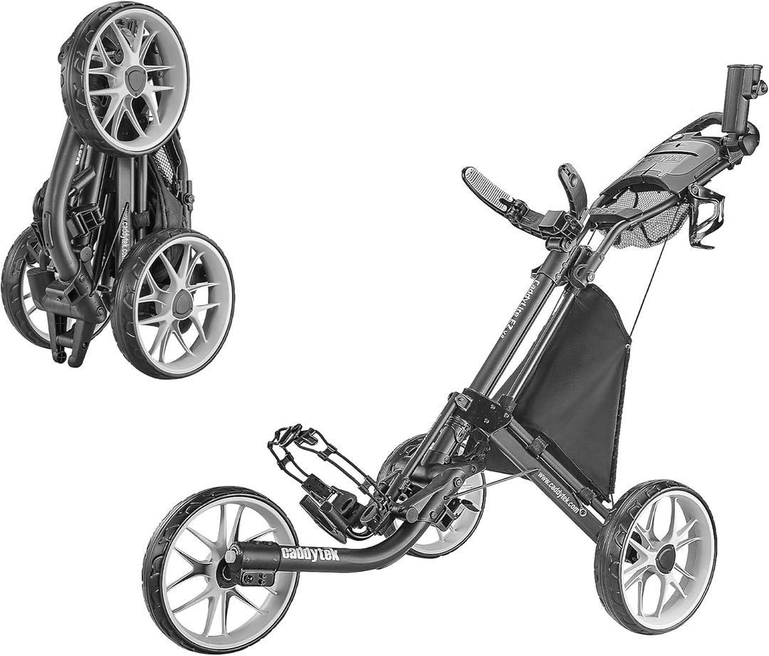 Caddytek CaddyLite EZ Fold Version 8 Golf Push Cart  Collapsible, Lightweight, 3-Wheel, One-Click Folding for Easy Storage (Dark Grey)