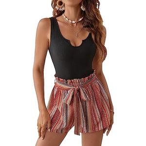 SOLY HUX Women's Summer Sleeveless Belted Tank Romper Short Jumpsuit M