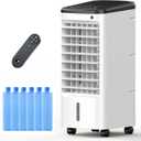 Windowless Portable Air Conditioners with Remote, Ventless Ac Unit Ductless Air Cooler, Hoseless Quiet Evaporative Oscillating Swamp Cooler, 6 Ice Box for Bedroom Indoor Outdoor Office Room , Pearl 