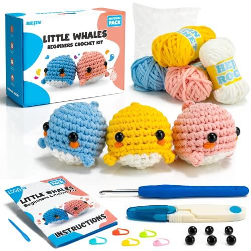 HEJIN Beginner Crochet Kit, Crochet Kits for Kids and Adults, 3PCS Crochet Animal Kit for Beginners Include Videos Tutorials, Yarn, Eyes, Stuffing, Crochet Hook - Boys and Girls Birthdays Gift
