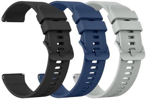 3 Pack Silicone Watch Bands, Quick Release 20mm Soft Silicone Replacement Watch Strap for Women Men (Black+Navy Blue+Grey, 20mm)