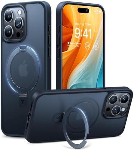 TORRAS Magnetic Ostand for iPhone 15 Pro Max Case, [Military Grade Drop Tested][Compatible with MagSafe][Built in Kickstand] Translucent Slim Back Soft Edge 6.7 inch 2023, Frost Black