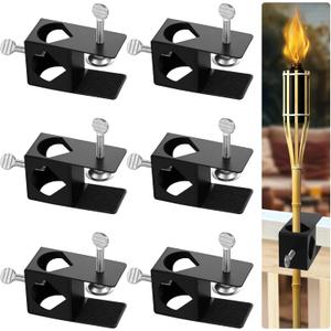 Lnrueg 6 PCS Deck Torch Clamps, Porch Rail Torch Clamp, Backyard Rail Torch Clip, Outdoor Torch Mount Holder, Universal Torch Mounting Bracket for Decks, Railings, Fences, Poles, Tables