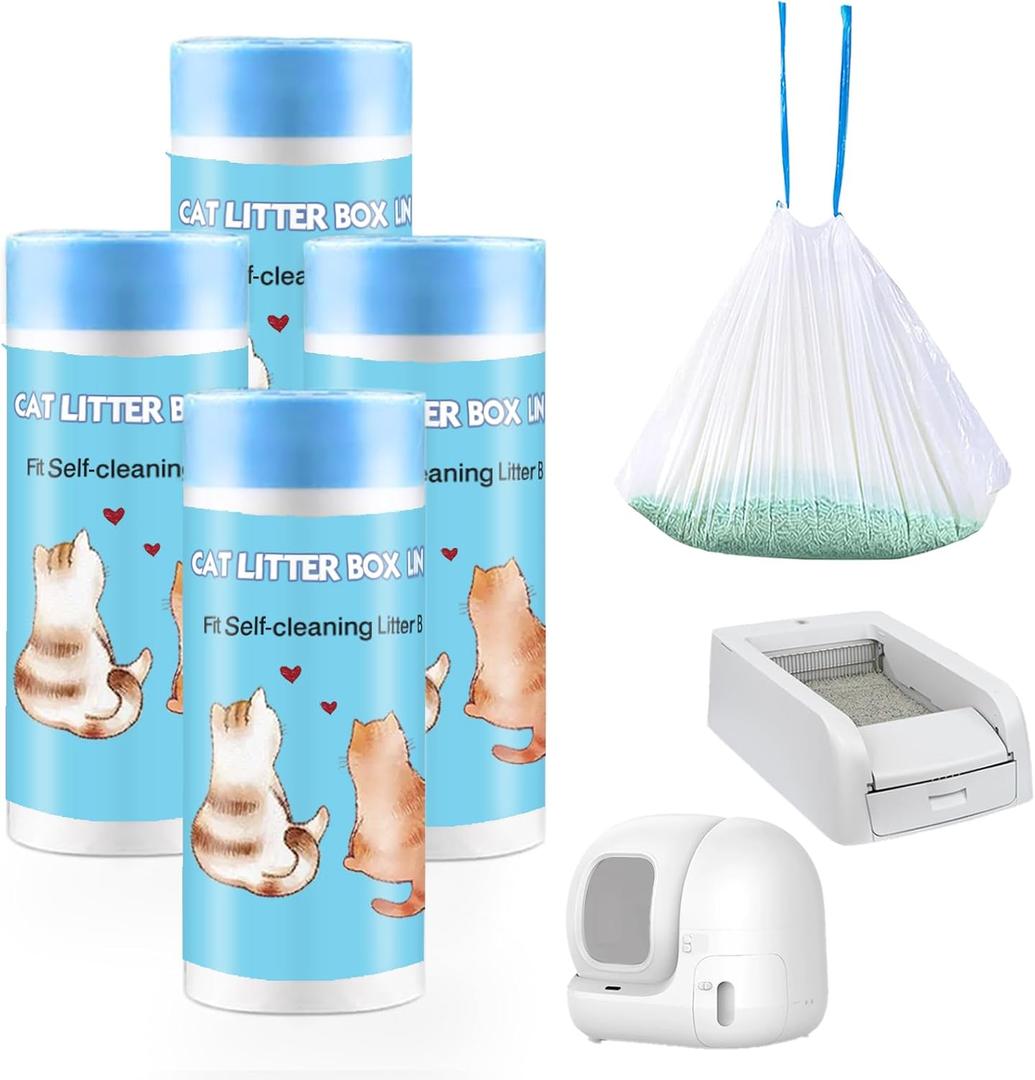 100 Count Self-Cleaning Cat Litter Box Liners Compatible with Petsafe for Clumping & for Smartspin Box, Drawstring Heavy Duty Kitty Litter Receptacles Bags Replacement Trash Bag -23" x 12" (Blue)