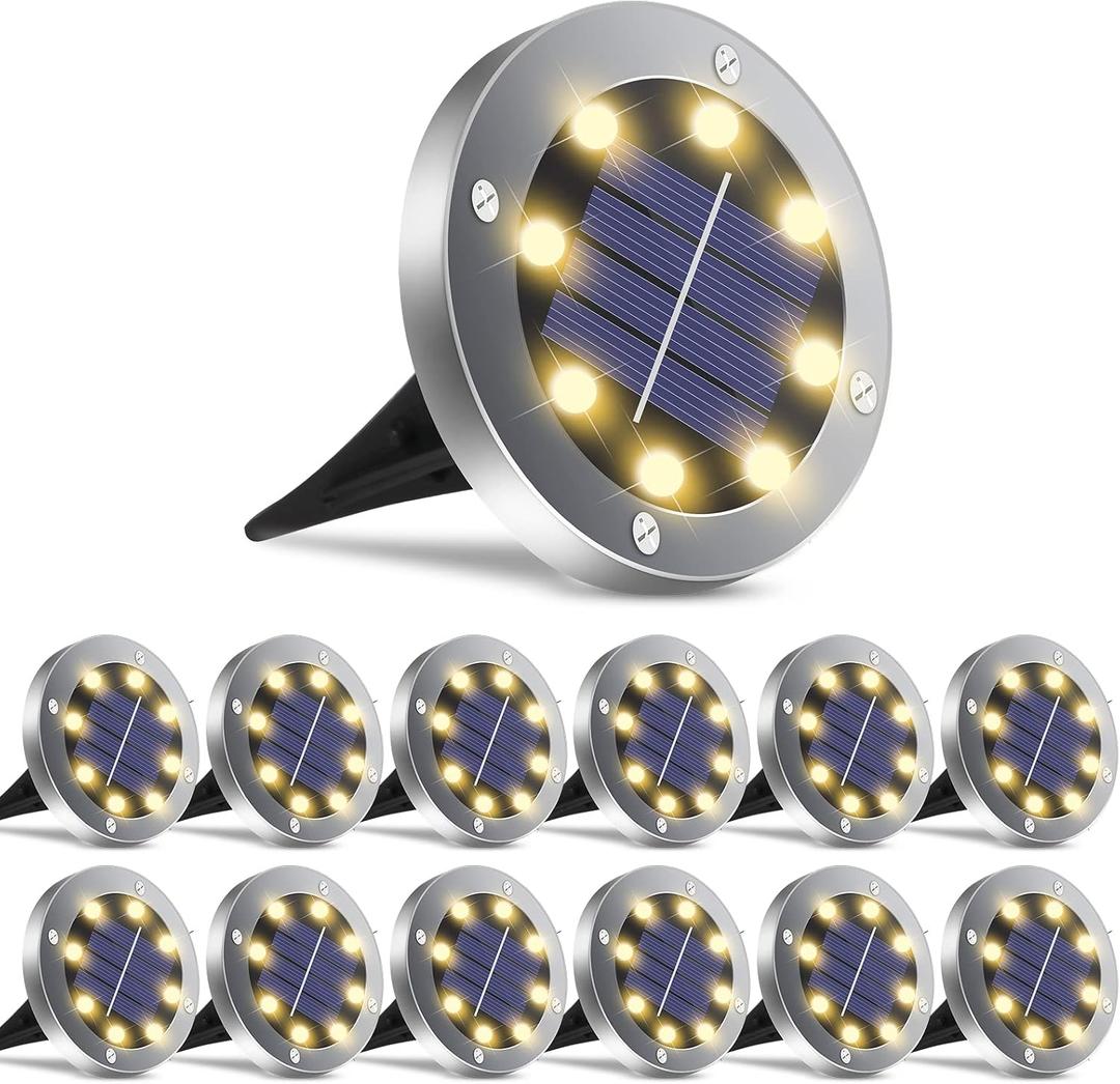 OULONGER Solar Lights Outdoor Waterproof, 12 Pack Solar Ground Lights with Large Capacity Battery, High Efficiency Solar Powered Lights for Outdoor Garden, Patio, Pathway and Yard (Warm Light)