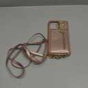 Crossbody Wallet Case for iPhone 16 Pro Max with Lanyard Strap Card Slot Holder RFID Blocking 360°Ring Kickstand,Magnetic Flip Folio Zipper Purse Case, PU Leather Cover Handbag,Rose Gold