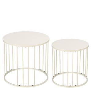 LEWIS&WAYNE Outdoor Side Table Set of 2, Metal Circle Accent End Tables for Balcony Backyard Garden Indoor Living Room, Durable Nesting Coffee Tables, 20”+16” Dia, White