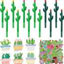 Tinlade 74 Pcs Cactus Party Favors, 12 Pcs Cactus Pens Bulk 0.5 mm Black Gel Ink Pens 50 Pcs Waterproof Vinyl Stickers 12 Pcs Succulent Notes for Kids Students