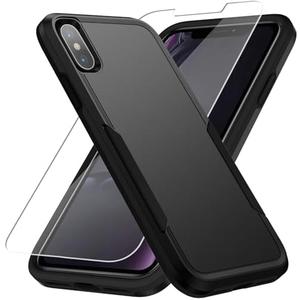 Warsia for iPhone X/Xs Case with HD Screen Protector - Heavy-Duty Tough Rugged Shockproof Protective Case, Black