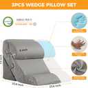 Ruqmuis 3PCS Wedge Pillow Set for After Surgery, Adjustable Back Pillow for Bed Sitting up, Acid Reflux, Bed Wedge Pillow Headboard for Sleeping & Snoring, Orthopedic Pillow for Post Surgery, Grey