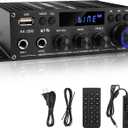 Romicta Stereo Audio Amplifier, 2.0 CH Mini Home Audio Bluetooth 5.0 Stereo Receivers with 400W, FM, AUX, USB, Microphone Input, 12V 5A Power Supply, Power Amplifier for Car Home Bar Party