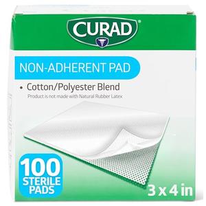 CURAD Sterile Non-Adherent Pads (Pack of 100), 3"x4", for gentle wound dressing and absorption without sticking