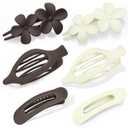 Obeoby 6 PCS Flat Hair Clips for Women, 3 Types French Flat Claw Clips for Thin Thick Hair Barrettes Large Medium (Off-white, dark brown)