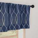 Chyhomenyc Kitchen Valances for Windows - Light Filtering Faux Linen Textured 3D Wave Line Rod Pocket Short Window Treatment Valance for Living Room Bathroom, 52Wx18L, 1 Piece, Navy Blue