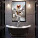 Cute Pomeranian sitting on toilet and reading newspaper Animal picture wall decor Dog canvas wall art Funny bathroom decor wall art Stylish wall decor Animal wall art Bathroom wall decor (8x12inch Black Metal Framed, Gustave16)
