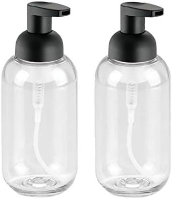mDesign Round Plastic Refillable Foaming Soap Dispenser Pump Bottle for Bathroom Vanity Countertop - Vintage-Inspired, Compact Container Design - Twain Collection - 2 Pack - Clear/Matte Black