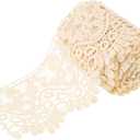 MECCANIXITY 4 Inch Wide 5 Yard Lace Ribbon Floral Pattern Light Beige Lace Trim Ribbon Milk Silk Lace Trim for Sewing Making, DIY Crafts, Gift Wrapping, Wedding Decor