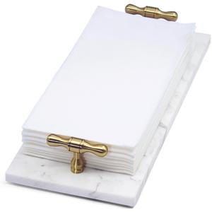 LIN CHUAN Marble Napkin Holder, Guest Towel Holder Tray, White Marble Tray for Bathroom & Kitchen Countertop with Brass Handles, Decorative Bathroom Napkin Holder for Home Decor