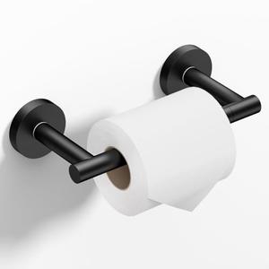 HITSLAM Toilet Paper Holder Wall Mount Matte Black, Double Post Pivoting Toilet Paper Roll Holder, SS304 Stainless Steel Bathroom Toilet Tissue Holder