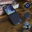 ASAPDOS Genuine Leather Folio Magnetic Case for Samsung Galaxy Z Flip 7 [Compatible with MagSafe],Built-in Screen Protector and Thin Slim Protective Case Cover Blue