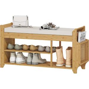 HOMCOM Shoe Bench, Entryway Bench, 2-Tier, 39.4", Natural and Cream, 39.4" W x 11.8" D x 19.7" H