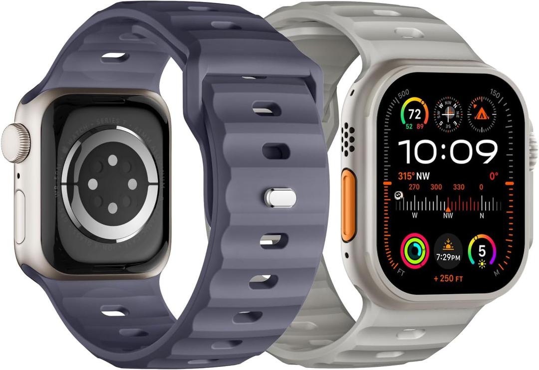 Sport Band Compatible with Apple Watch Ultra 2 Band  49mm 46mm 45mm 44mm 42mm for Men, Soft Silicone Wristbands Waterproof Replacement Strap for iWatch Series 11 10 9 8 7 6 5 4 3 SE Ultra 3 2 1, 2 Pack